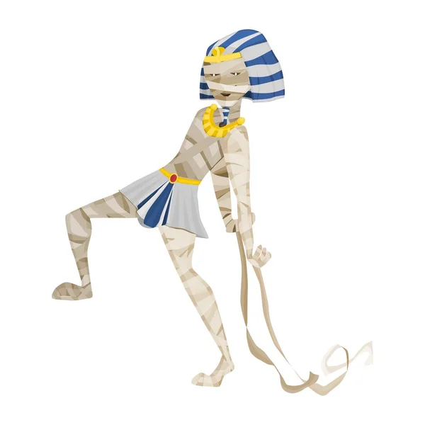Spaventoso Faraone Mummia Bende Mostro Oro Stile Piatto Vettoriale — Vettoriale Stock