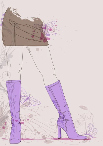 Pernas femininas em botas violetas — Vetor de Stock