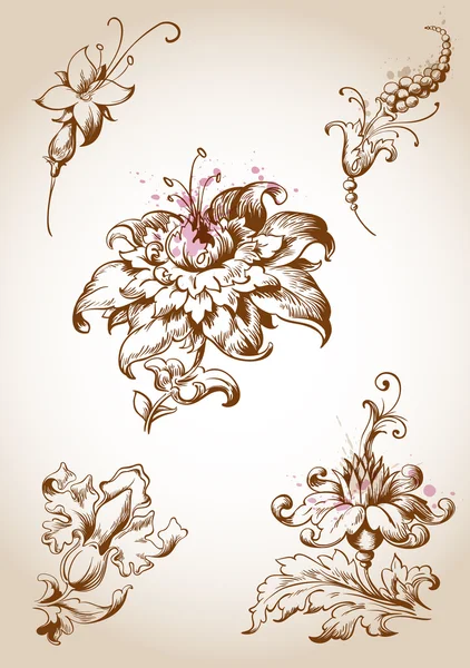 Victorian floral design elements — Stock Vector