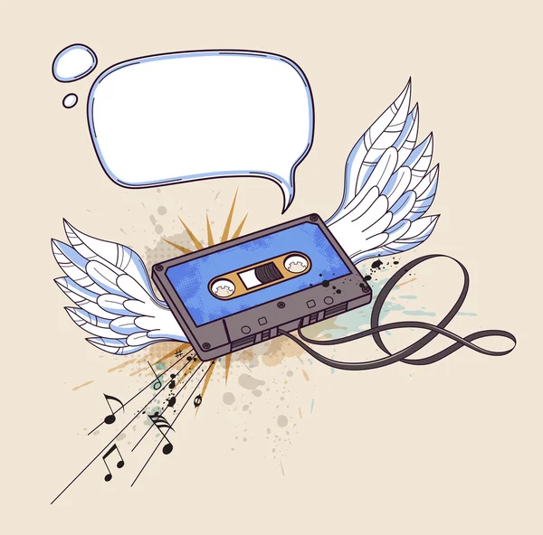 Аудиокассета и крылья — стоковый вектор