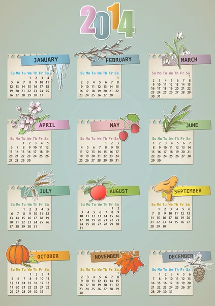 Calendrier vintage dessiné à la main — Image vectorielle