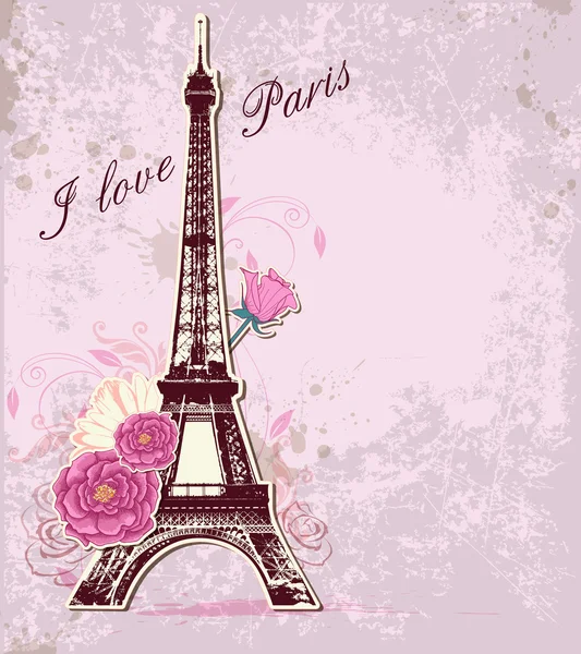 Roses and Eiffel tower — Stock Vector