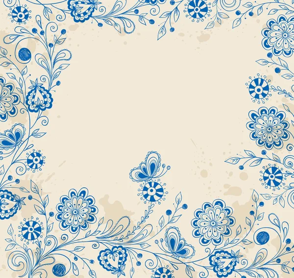 Fondo decorativo con flores azules — Vector de stock