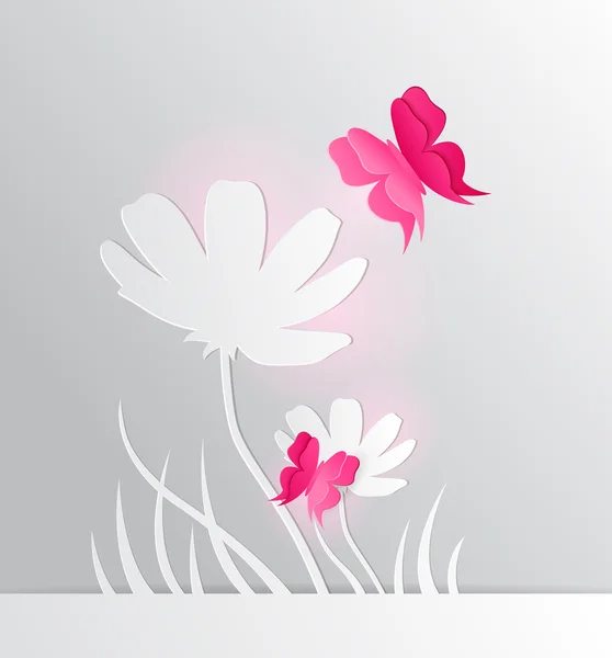紙の花と赤の蝶 — ストックベクタ