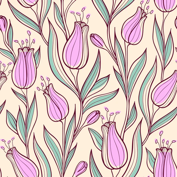 Naadloze patroon met roze tulpen — Stockvector