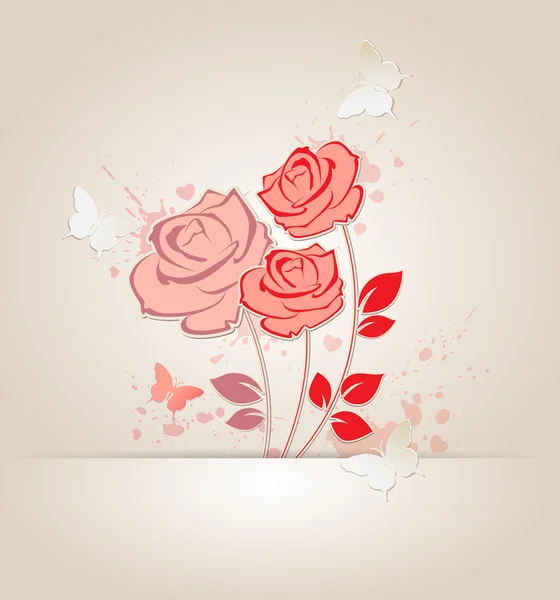 Red roses and butterflies — Stock Vector