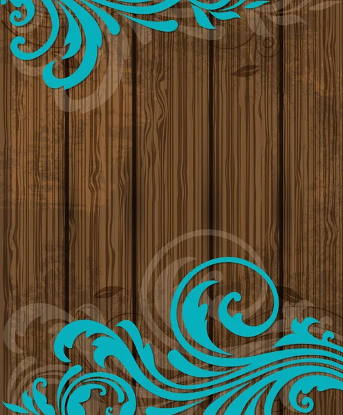 Fondo de madera con adorno floral — Vector de stock