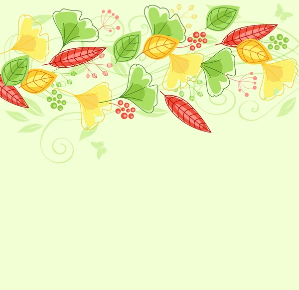 Fondo con hojas verdes y amarillas — Vector de stock