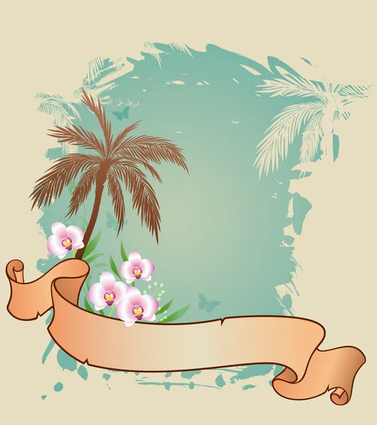 Fondo de verano con palmeras y orquídeas — Vector de stock