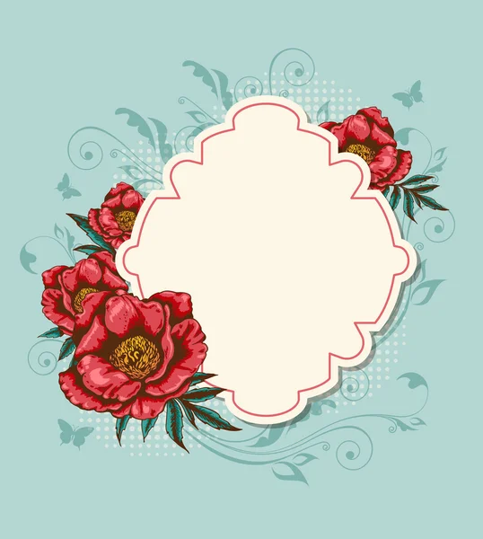 Label and red peony — Stock Vector