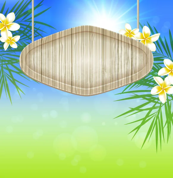 Fond d'été avec bannière en bois — Image vectorielle