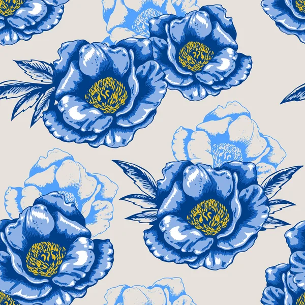 Modèle sans couture avec des fleurs bleues — Image vectorielle