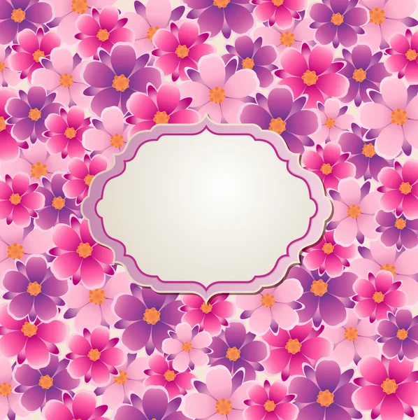 Achtergrond met roze en paarse bloemen — Stockvector
