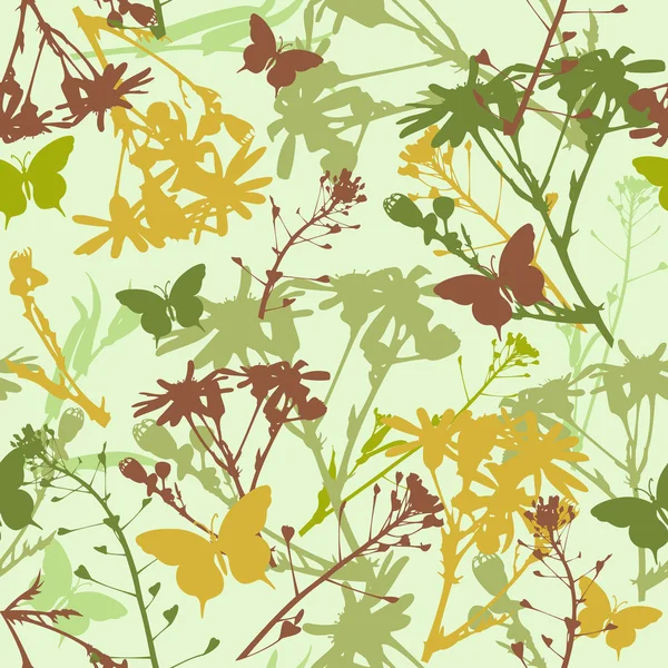 Motif sans couture avec des fleurs et des feuilles — Image vectorielle