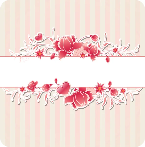 Fondo con flores y tiras rojas — Vector de stock