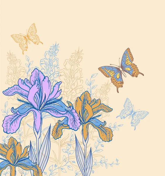 Hintergrund mit Blumen und Schmetterlingen — Stockvektor