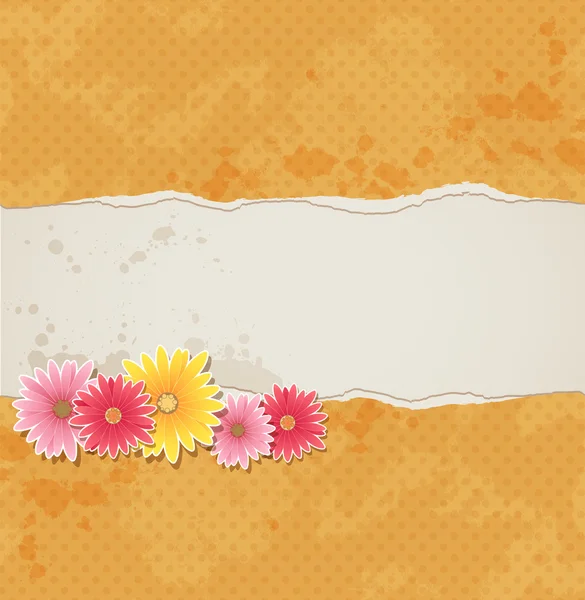 Background with flowers and torn paper — Stock Vector