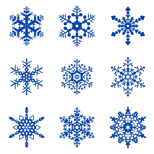 Állítsa Kék Vektor Geometriai Hópelyhek Dekoráció Papír Vágás Karácsonyi Design — Stock Vector