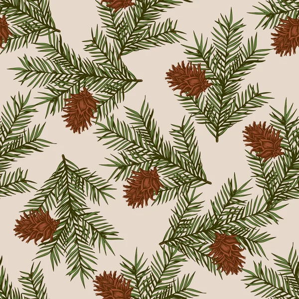 Vintage Christmas Seamless Pattern Green Fir Branch Decorative Background Christmas — Stock Vector