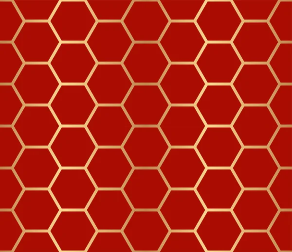 Décoratif Abstrait Géométrique Hexagones Motif Sans Couture Sur Fond Rouge — Image vectorielle