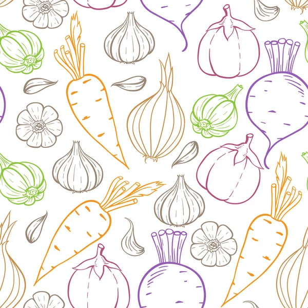 Seamless Pattern Vegetables Hand Drawn Vector Background Healthy Eating Concept — Vettoriale Stock