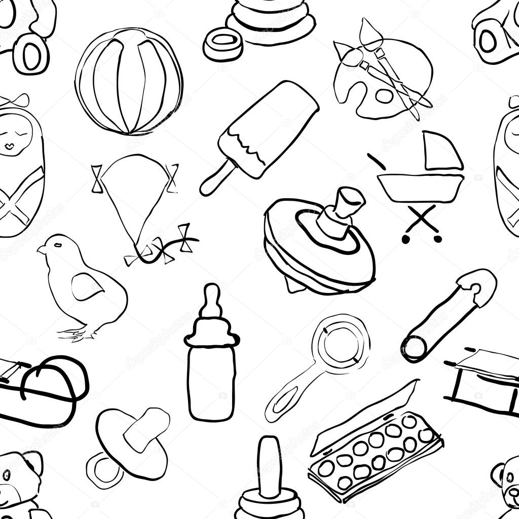 Seamless doodle baby pattern