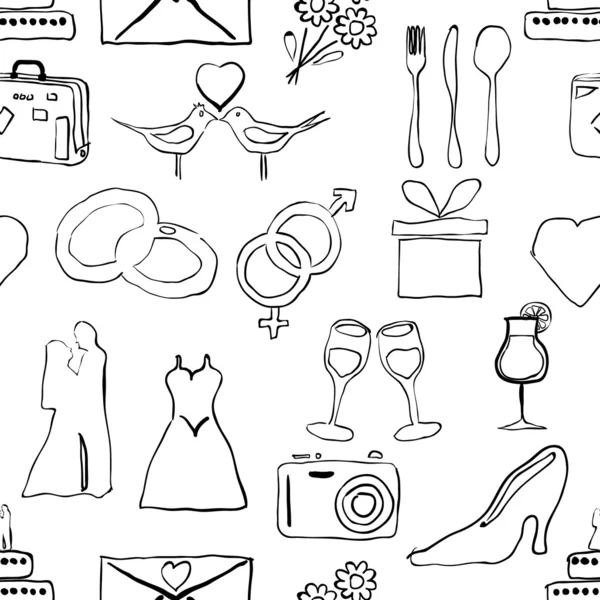 Modèle de mariage sans couture doodle — Image vectorielle