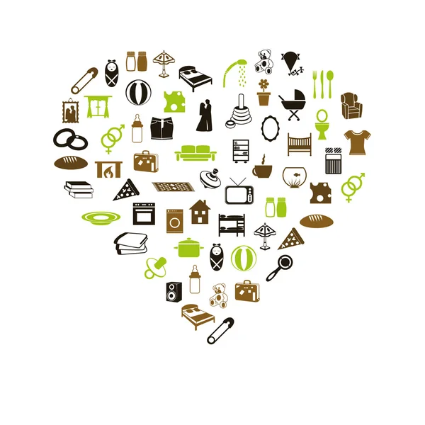 Family and home icons in heart — Stock Vector