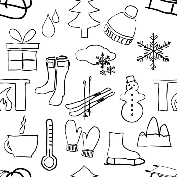 Seamless sketch winter pattern — Stock Vector