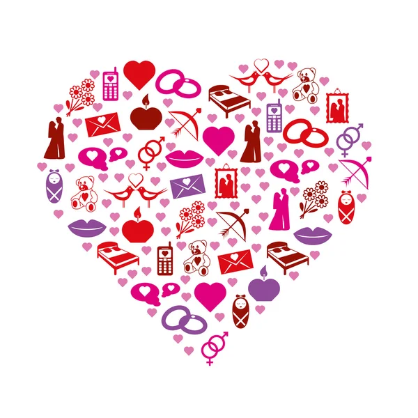 Love icons in heart — Stock Vector