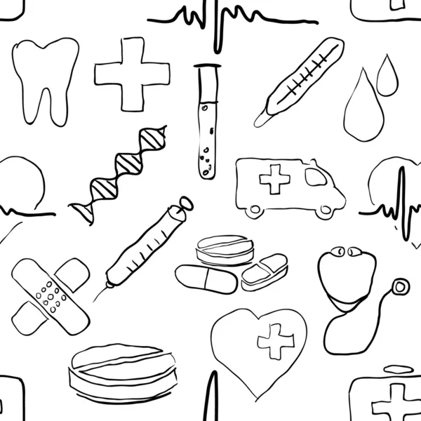 Padrão médico doodle sem costura — Vetor de Stock