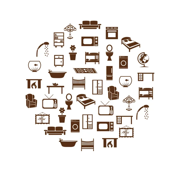 Icônes d'équipement à domicile en cercle — Image vectorielle
