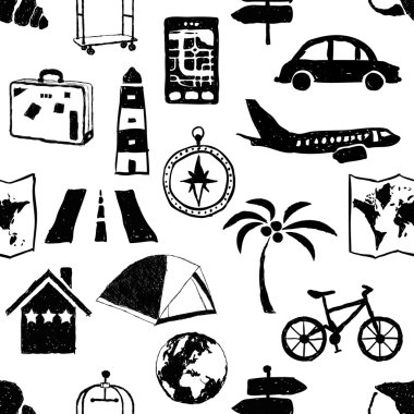 Seamless doodle travel pattern vector