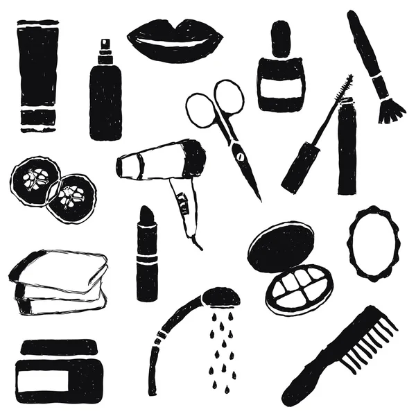 Imagens de cosméticos doodle —  Vetores de Stock