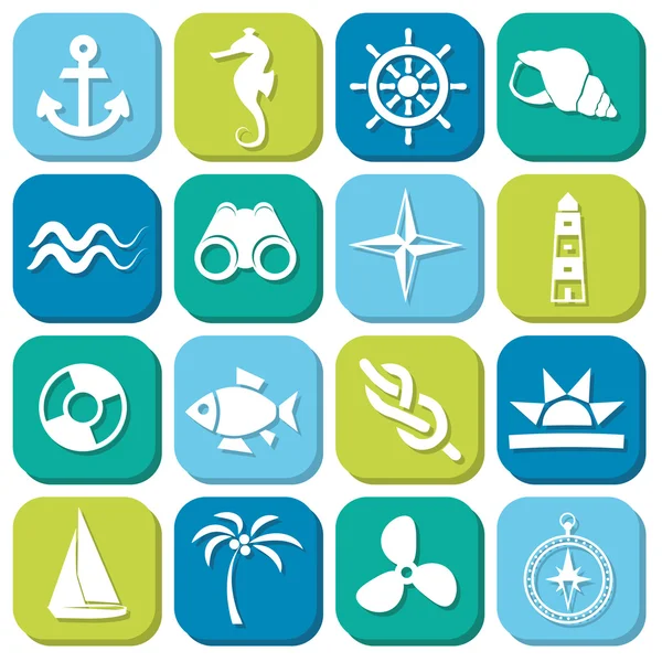 Marine icons in squares — Stock Vector