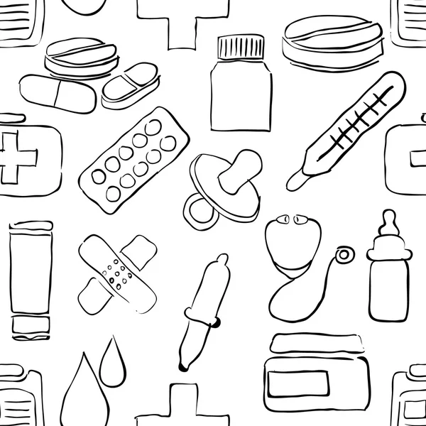 Sketch pharmacy seamless pattern — Stock Vector