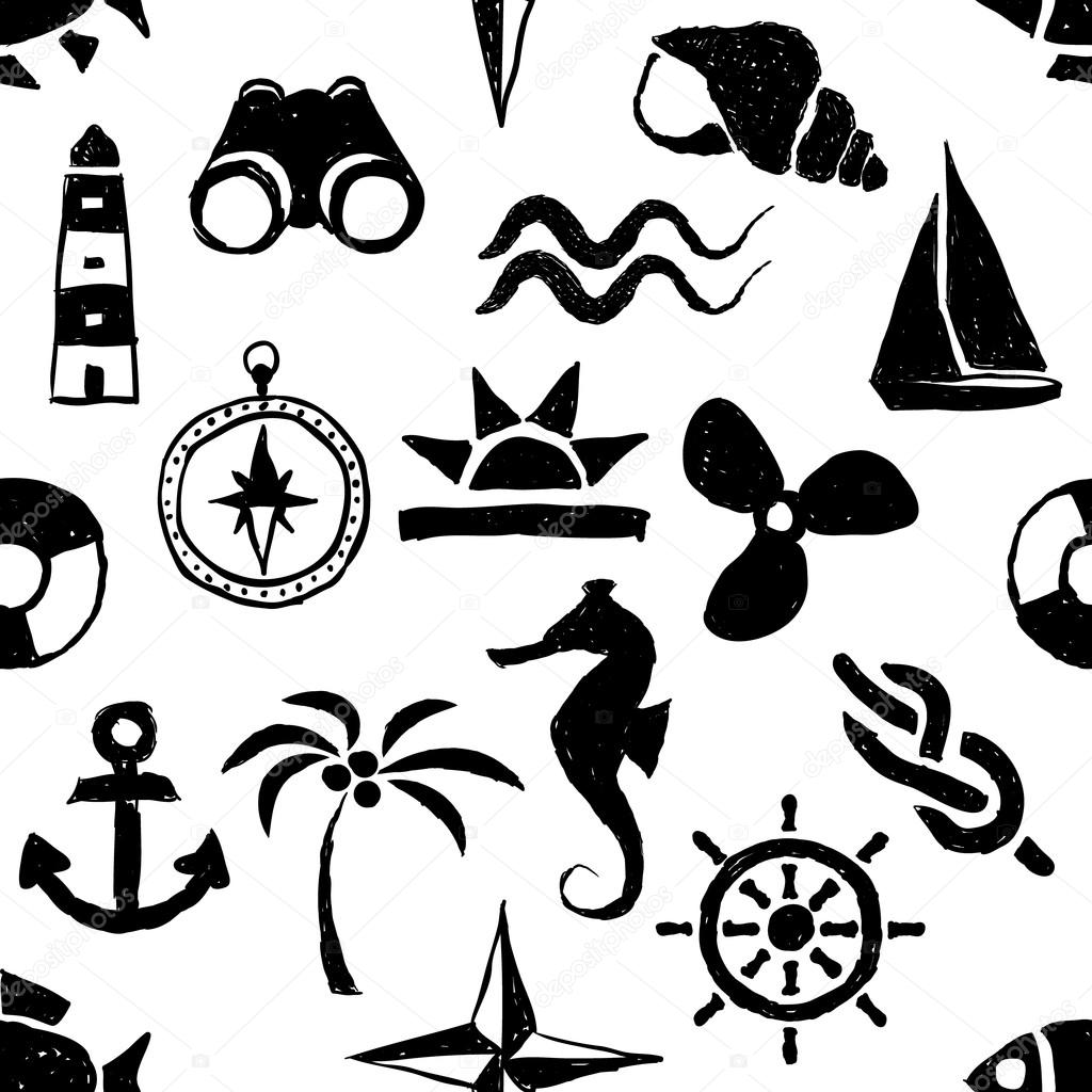 seamless doodle marine pattern