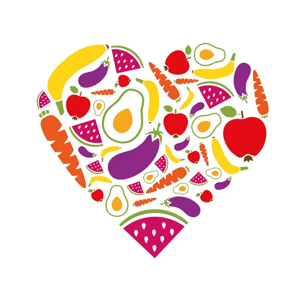 Frutas y verduras corazón — Vector de stock