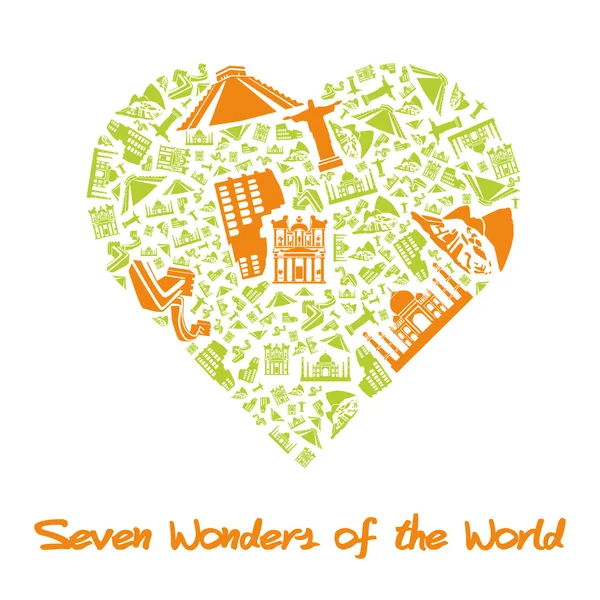 Zeven wonderen van de wereld in hart — Stockvector