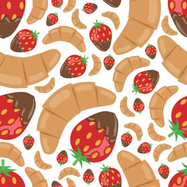 croissant en aardbei in chocolade naadloze patroon