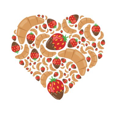 kruvasan ve kalbine çikolata çilek