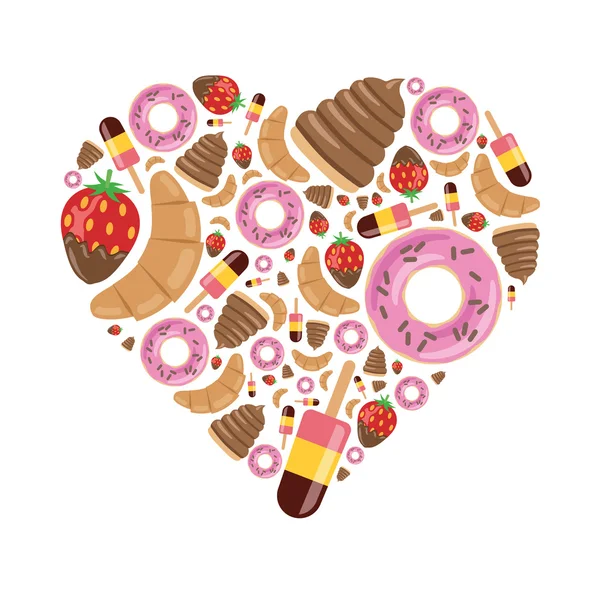 Десерти в серце — стоковий вектор