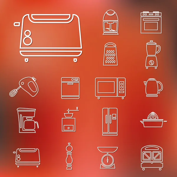 Kitchen appliances and tools outline icons — Stock Vector