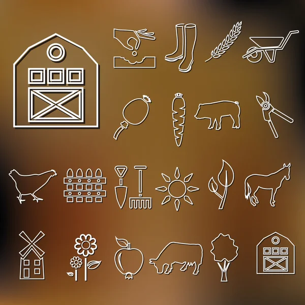 Iconos del esquema de la granja — Vector de stock