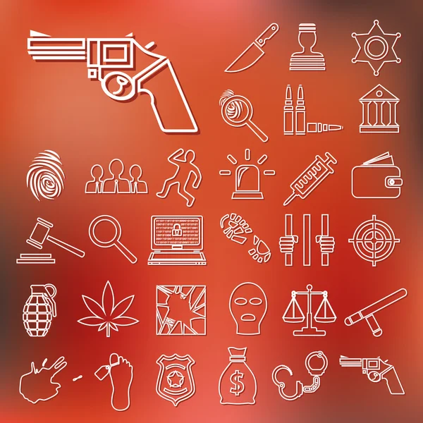 Bűnözés és a jog érvényesülésén alapuló térség vázlat ikonok — Stock Vector