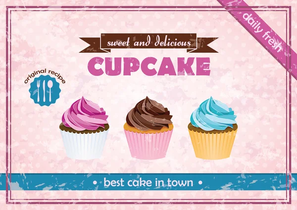 Poster cupcake retro — Vetor de Stock