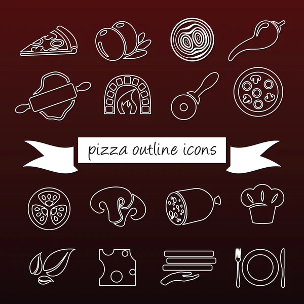 Iconos del contorno de pizza — Vector de stock