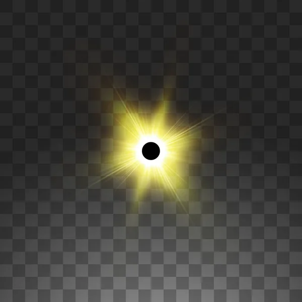 Total solförmörkelse vektorillustration på transparent bakgrund. Full moon shadow solen eclipse med corona. — Stock vektor