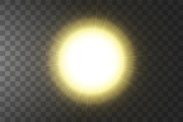 Vector transparent solljus speciell lins utflytning ljuseffekt. Solen isolerad på transparent bakgrund. Glow ljuseffekt — Stock vektor