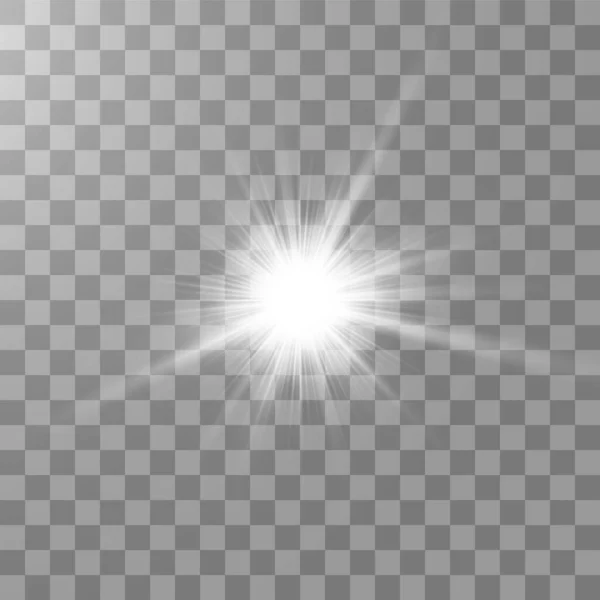 Ljus Lysande Sol Isolerad Transparent Bakgrund Glödljuseffekt Vektorillustration — Stock vektor